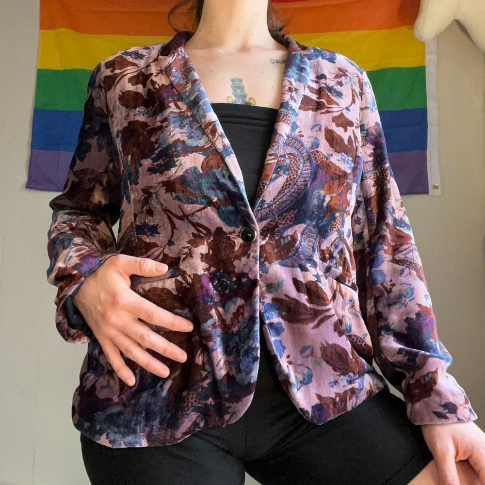 Urban Outfitters purple velvet floral blazer